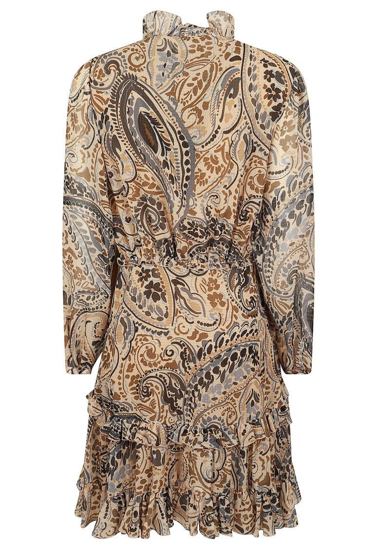 Etro Playful Paisley Mini Dress With Ruffled Neckline