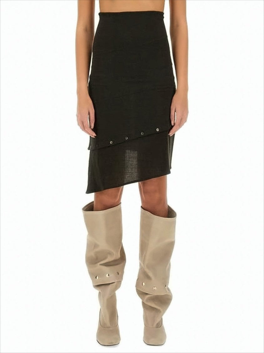 Paloma Wool Asymmetrical Black Midi Skirt With Layered Effect And Metallic Studs