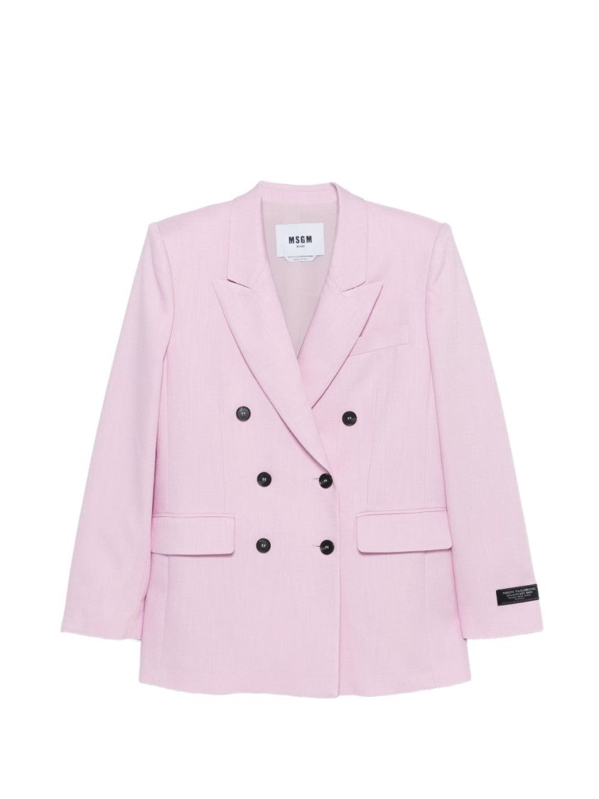 Msgm Double-Breasted Tailored Pink Jacket With Notched Lapel