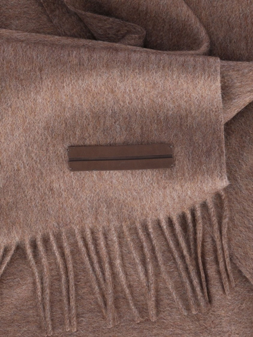 Zegna Light Brown Cashmere Scarf With Leather Patch
