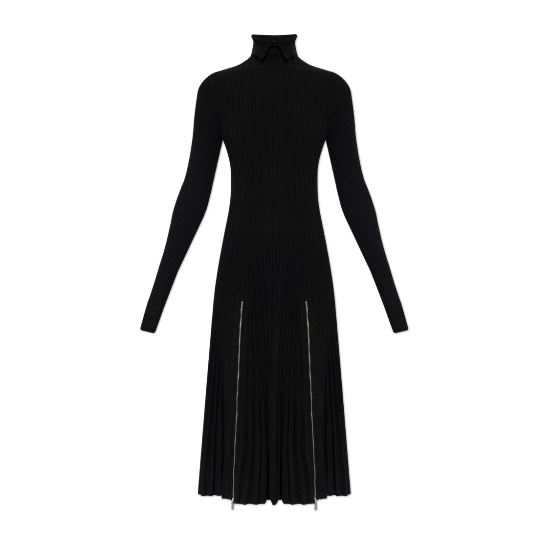 Burberry Pleated Black Midi Dress With High Neckline