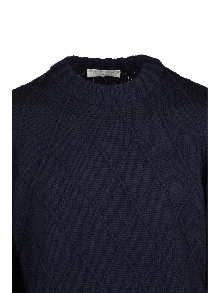 Filippo De Laurentiis Cable Knit Sweater With Diamond Pattern And Ribbed Details