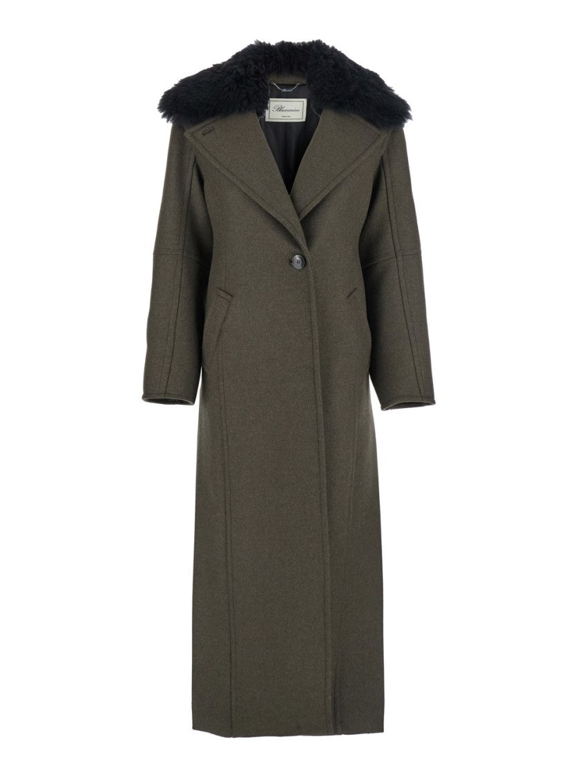 Blumarine Green Coat With Classic Lapels