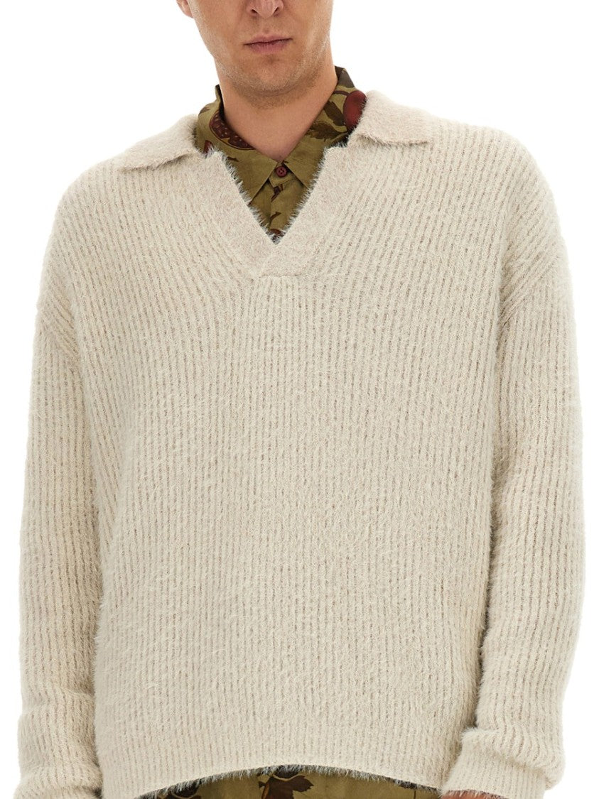 Uma Wang Ribbed Knit Sweater In Luxurious Wool Blend