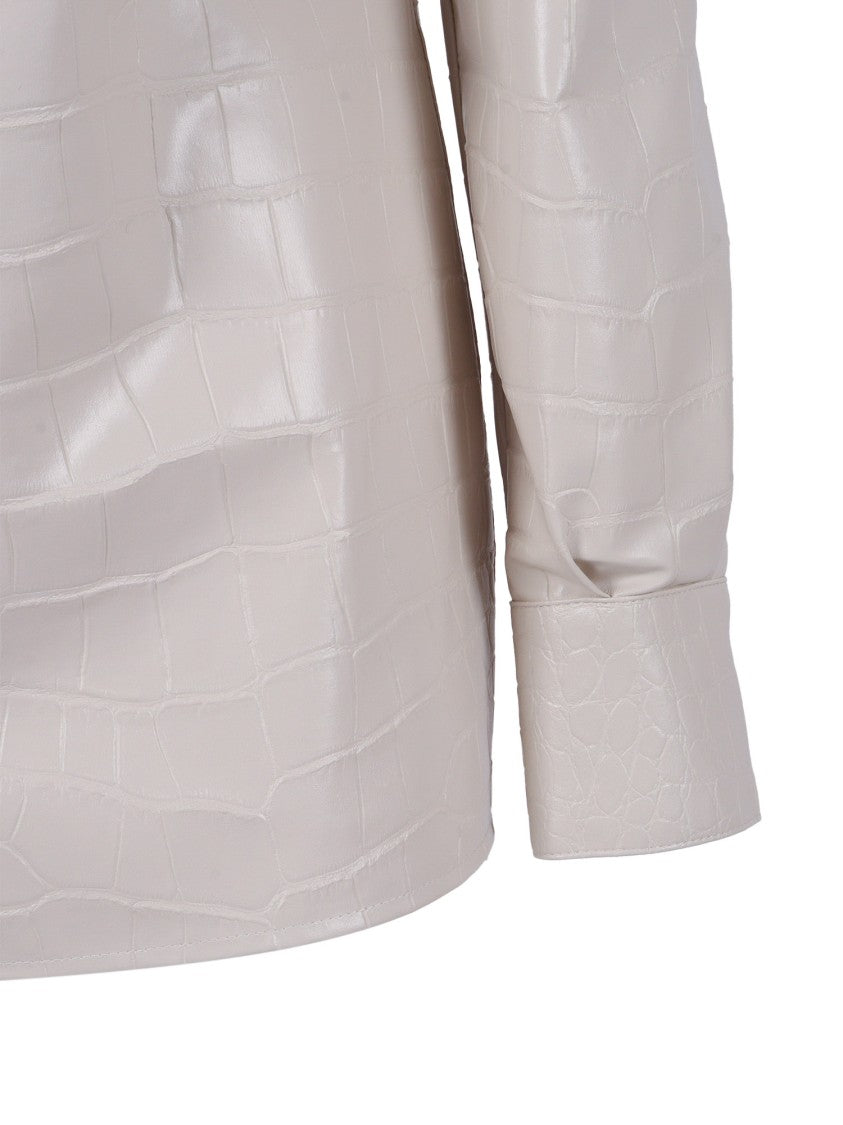 Elisabetta Franchi Glossy Crocodile-Embossed Button-Down Shirt