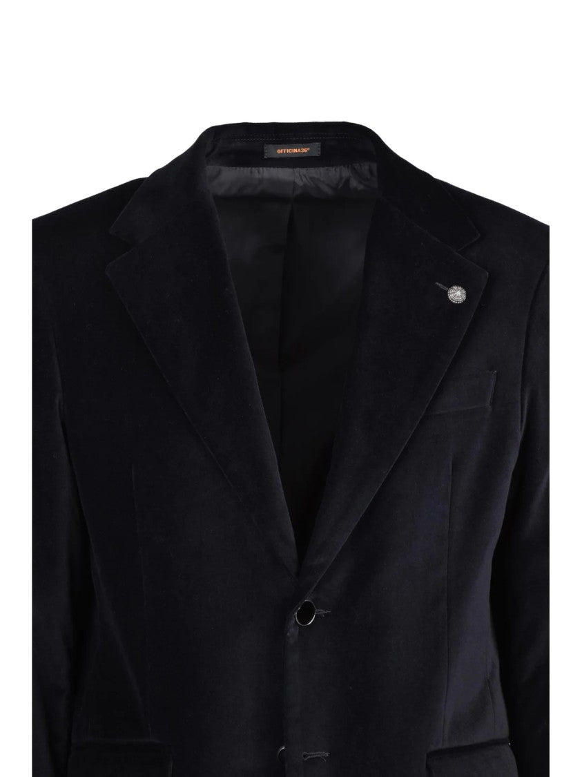 Officina 36 Black Lined Velvet Cotton Blazer