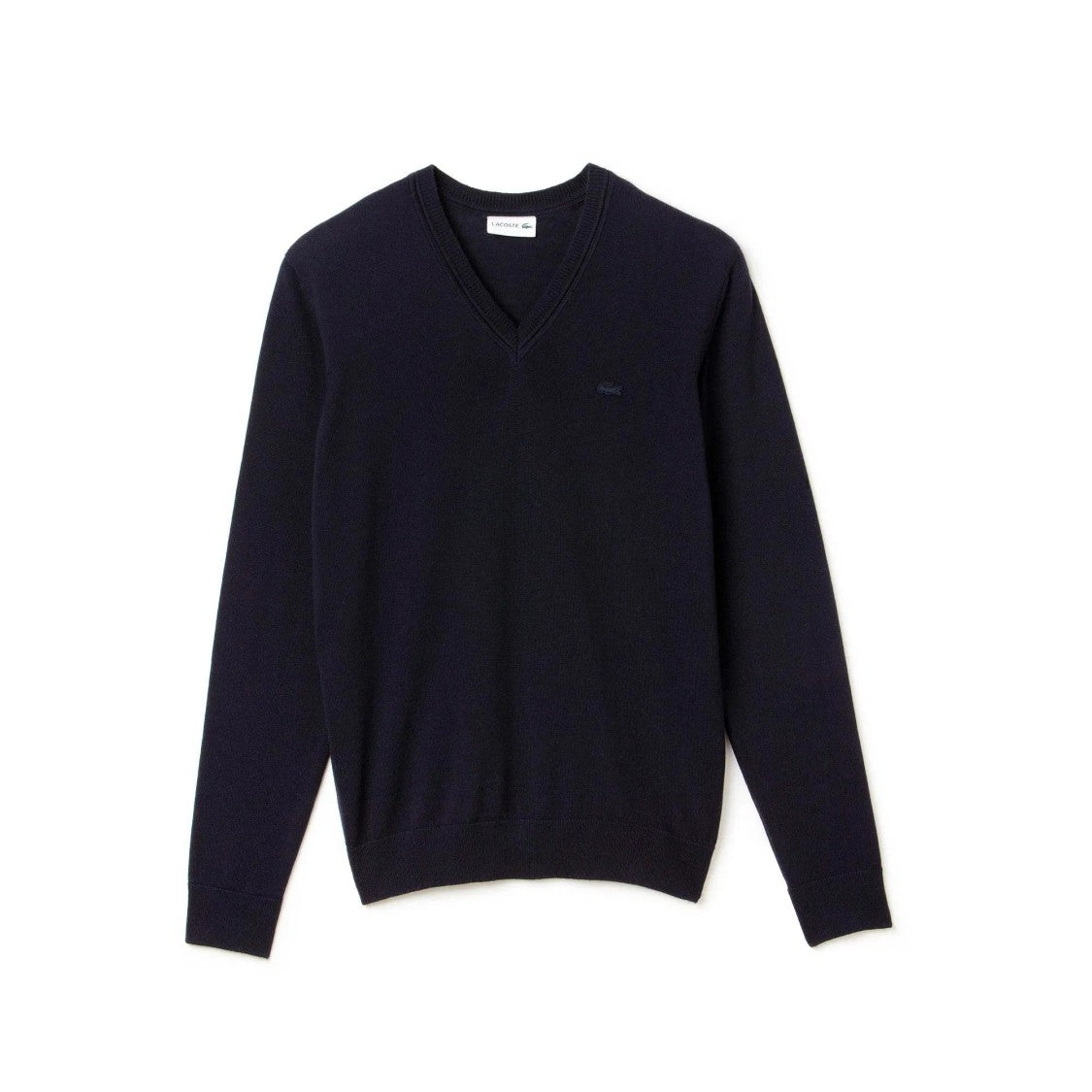 Lacoste Fitted V-Neck Cotton Knitwear Sweater In Deep Blue