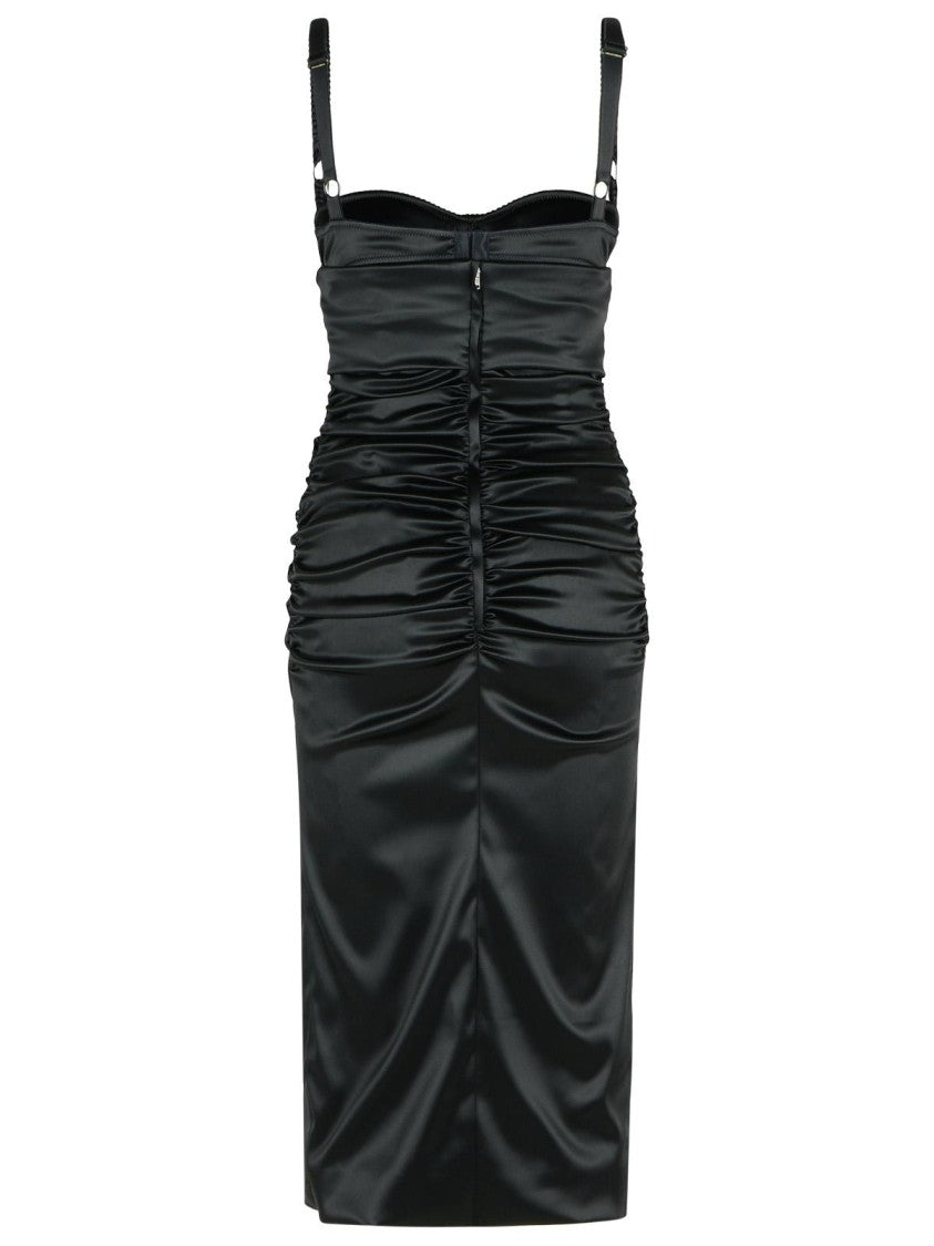 Dolce & Gabbana Corset-Inspired Black Acetate Evening Dress With Draped Front