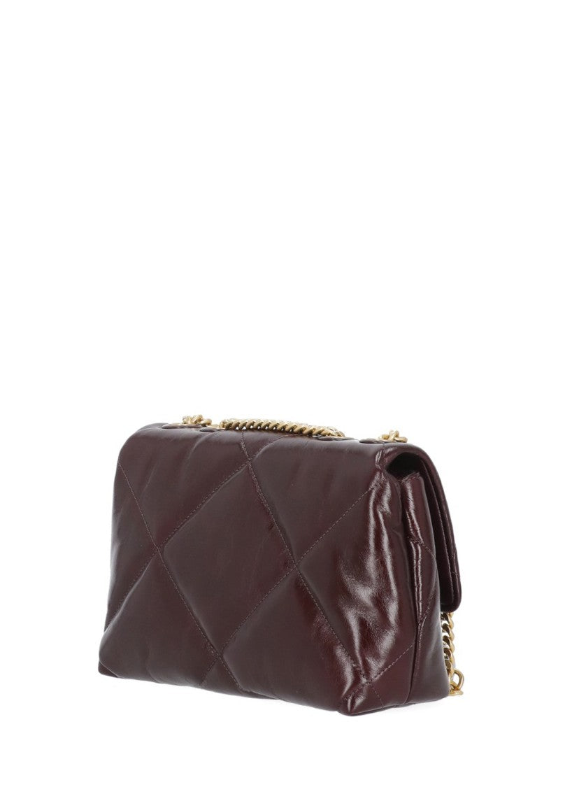 Tory Burch Burgundy Patent Quilted Leather Gold Logo Shoulder Bag