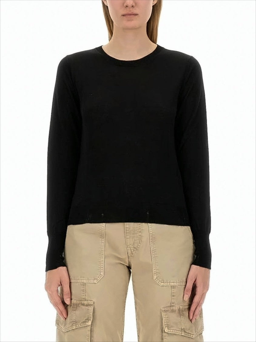 Golden Goose Long-Sleeved Fitted Black Wool Sweater With Star Embellishments