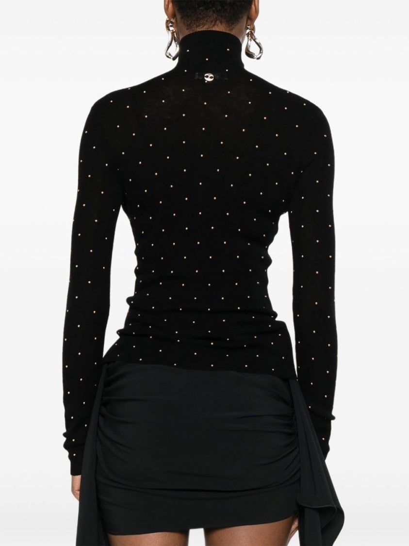 Rabanne Fitted Black Wool Sweater With Metallic Studs
