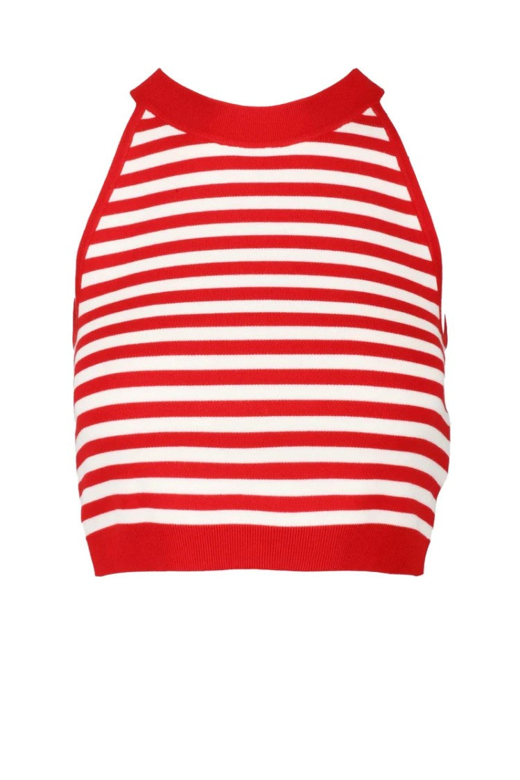 Max Mara Sleeveless Knit Top With Horizontal Stripes And Ribbed Trim