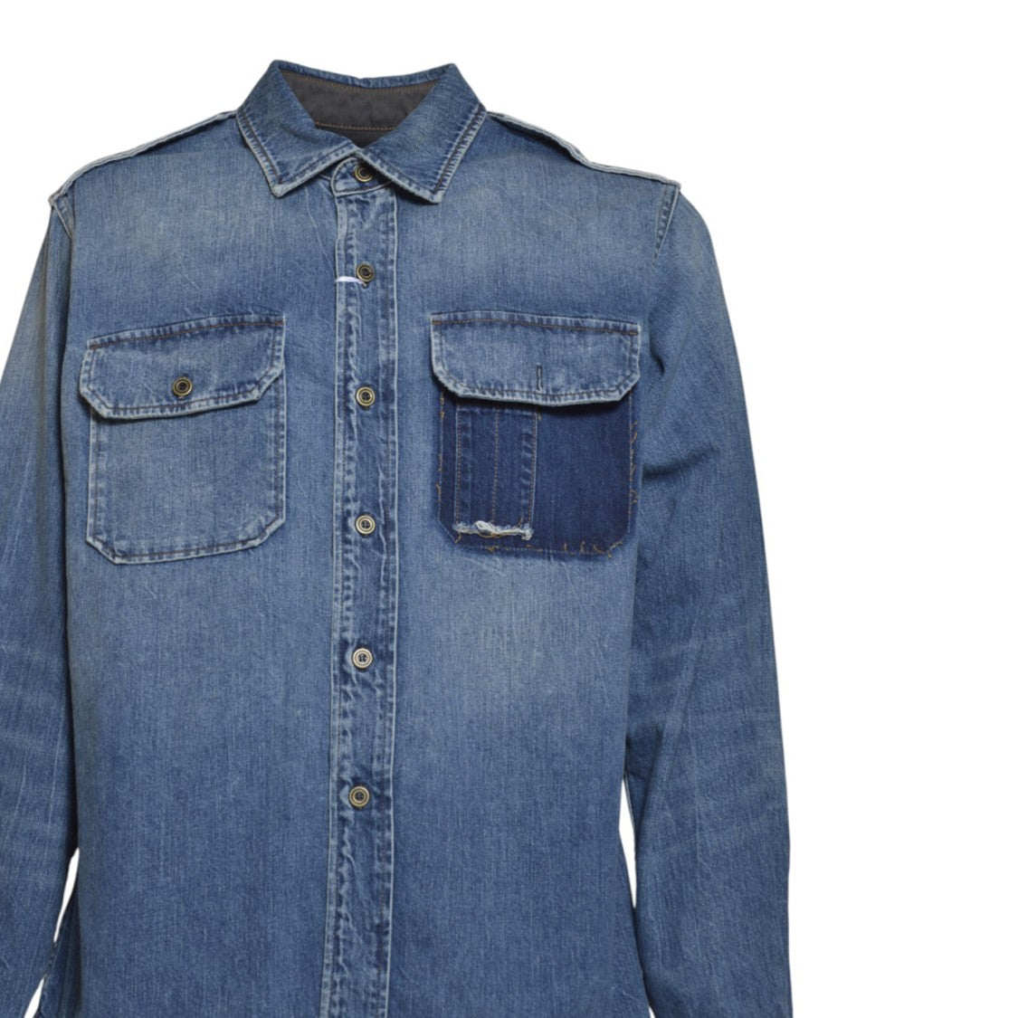 Maison Margiela Classic Denim Shirt With Distressed Finish And Chest Pockets