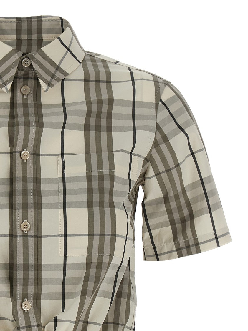 Burberry Check Print Cropped Cotton Shirt With Knotted Waist