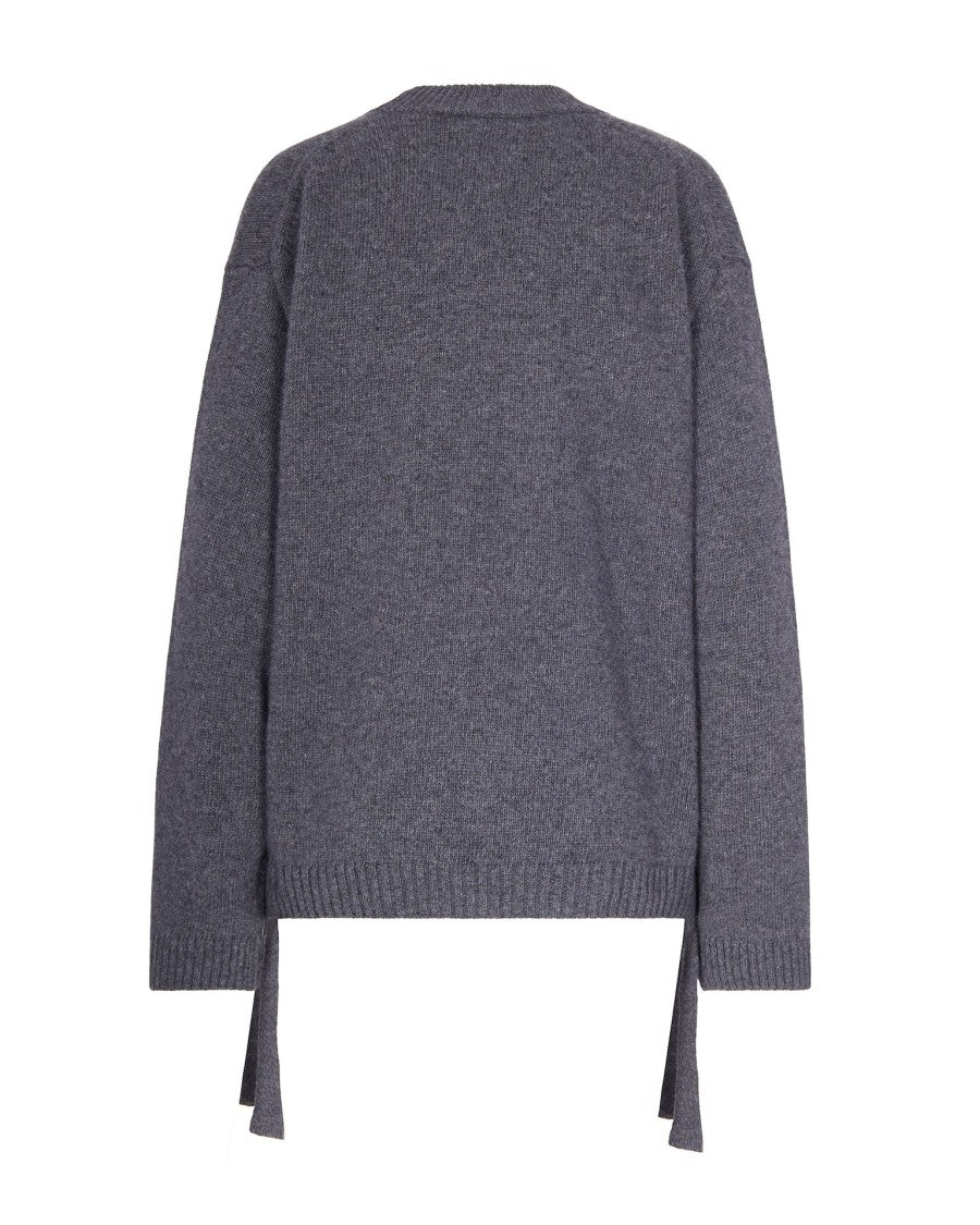 Ganni Oversized V-Neck Knit Sweater With Lace-Up Details