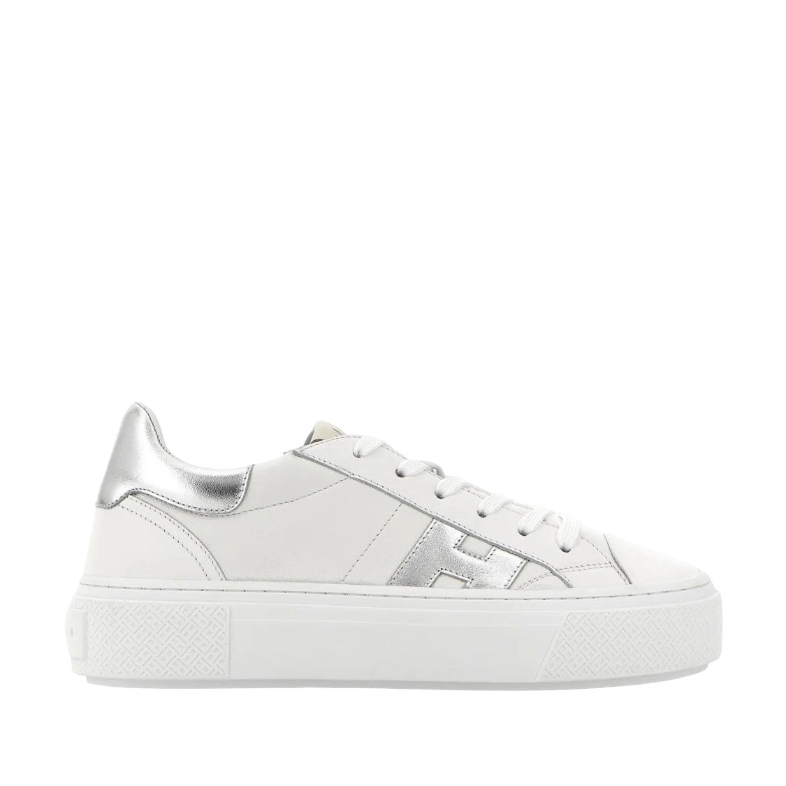 Hogan White Silver H705 Allacciato H Leather Lace-Up