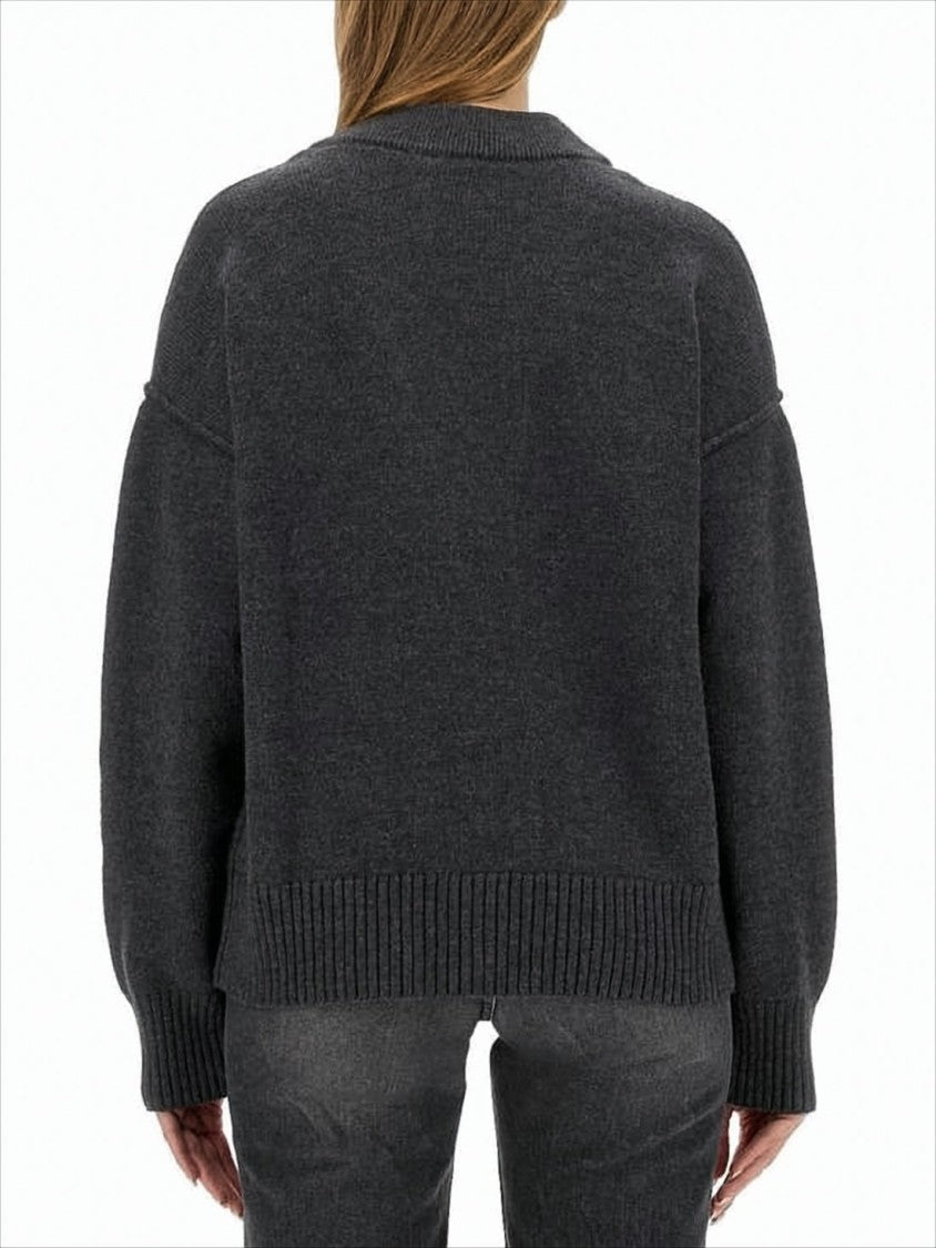 Ami Deep V-Neck Cardigan With Button-Down Front