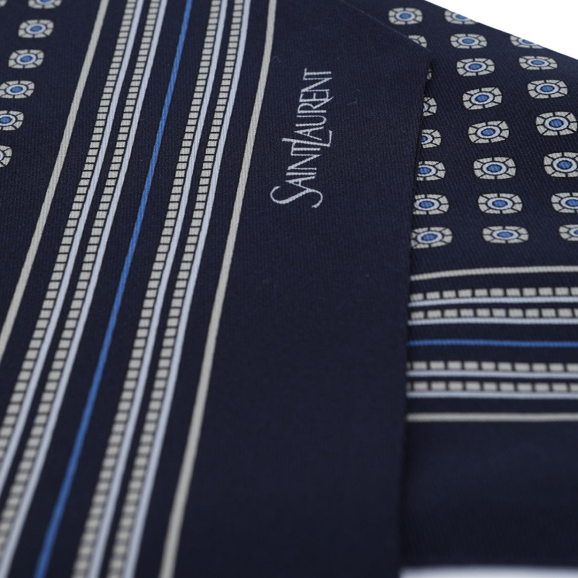 Saint Laurent Navy Geometric Silk Scarf