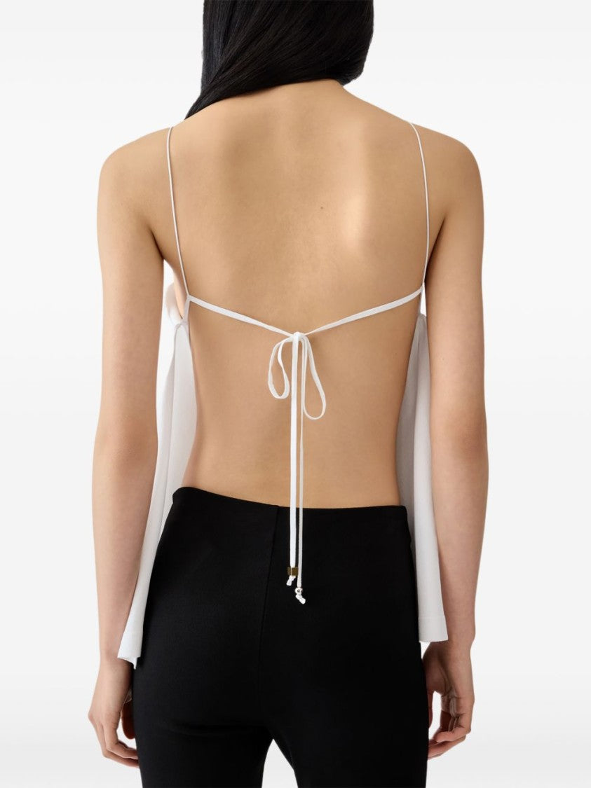 Jacquemus White Pleated Open Back Flowy Top