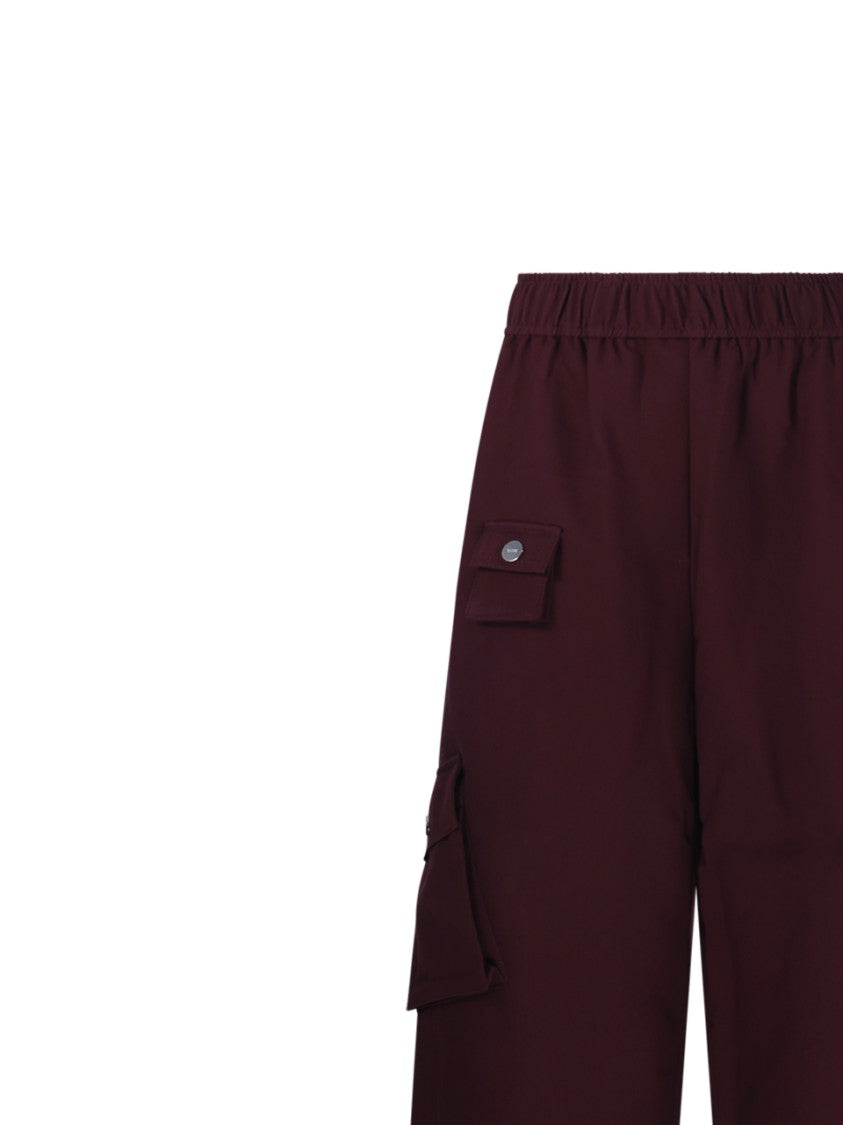 Ganni Burgundy Wide-Leg Utility Pants With Elasticated Waistband