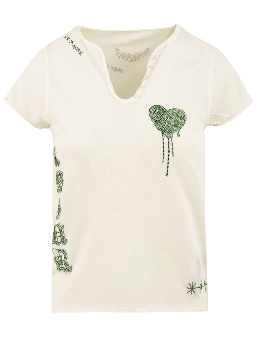 Zadig & Voltaire Short-Sleeved Top With Rhinestone Heart Embellishments