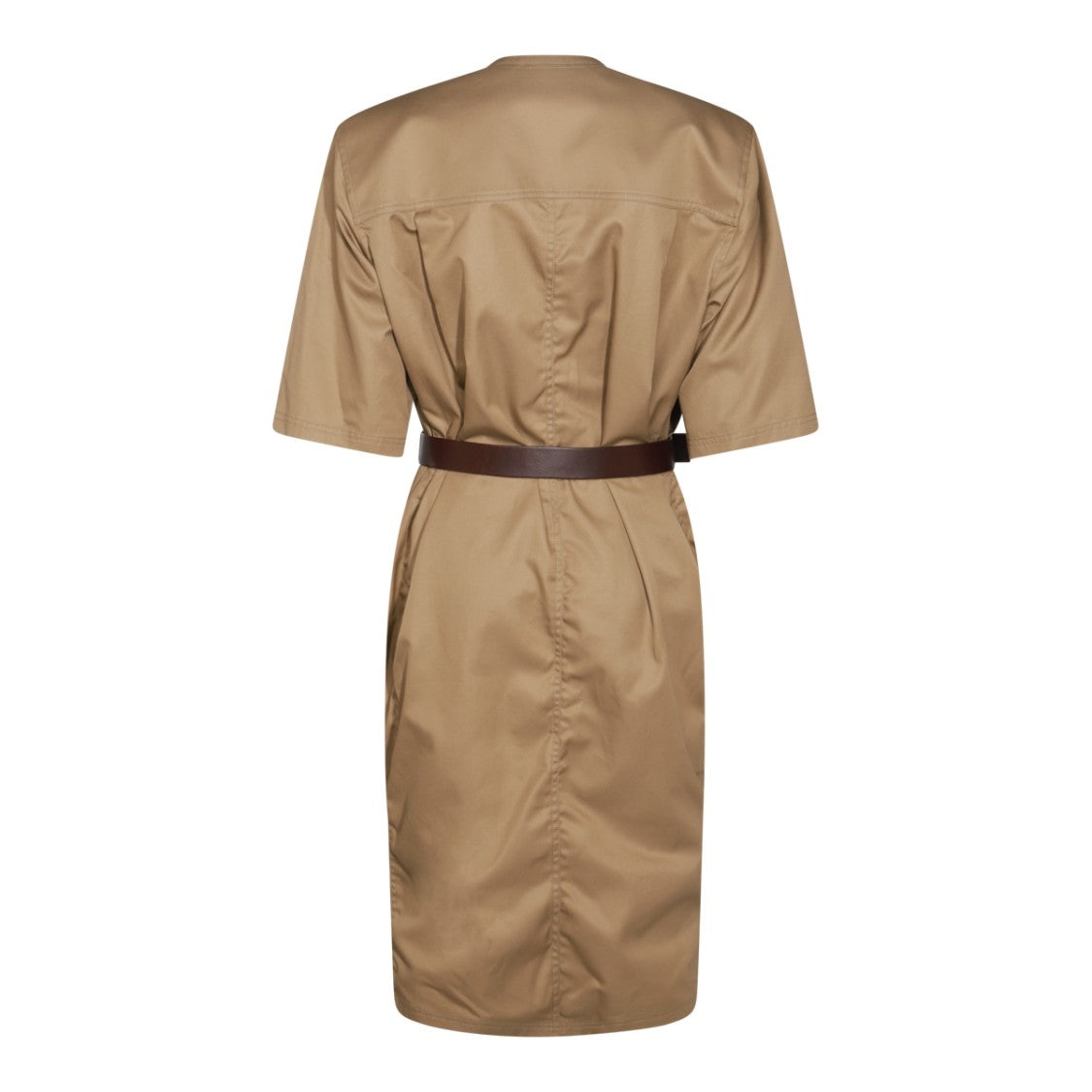 Saint Laurent Beige Midi Dress With V-Neckline And Utility Details