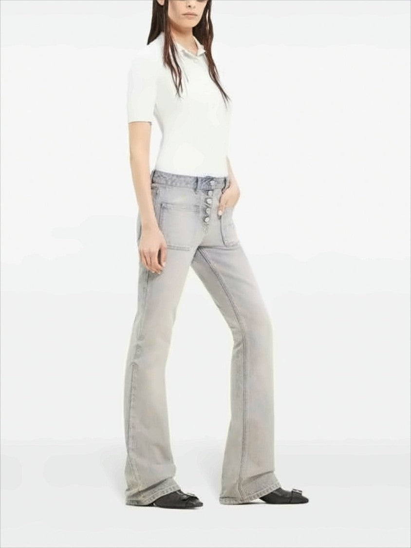 Courrèges Ribbed Short-Sleeved Sweater With Buttoned Placket