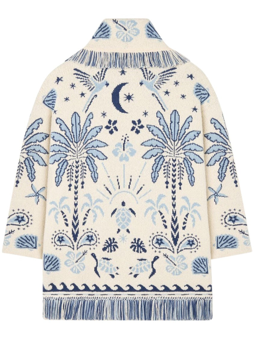 Alanui Echoes Of The Islan Cardigan With Intricate Blue Patterns