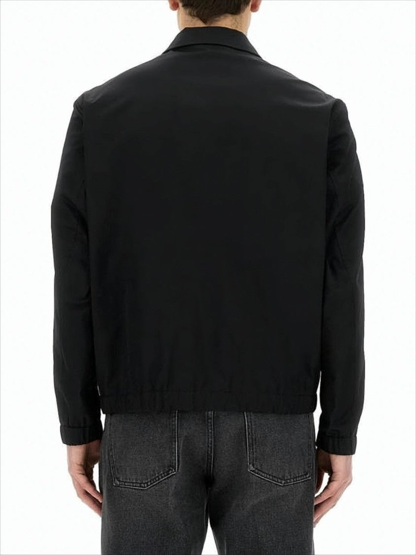 Lardini Black Jacket With Zip Front And Elasticized Cuffs