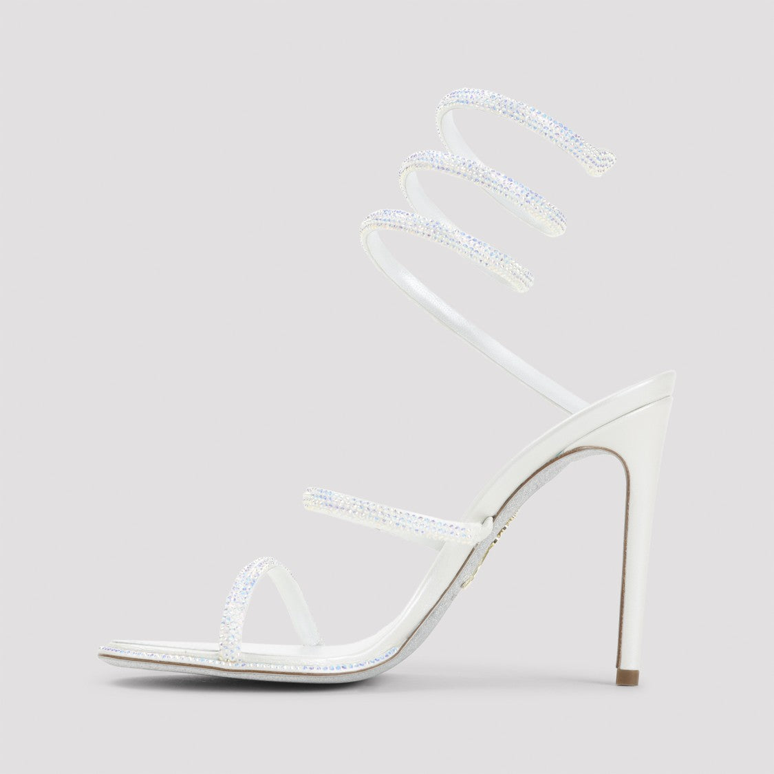 René Caovilla High-Heeled Sandals With Spiral Ankle Strap And Strass Accents