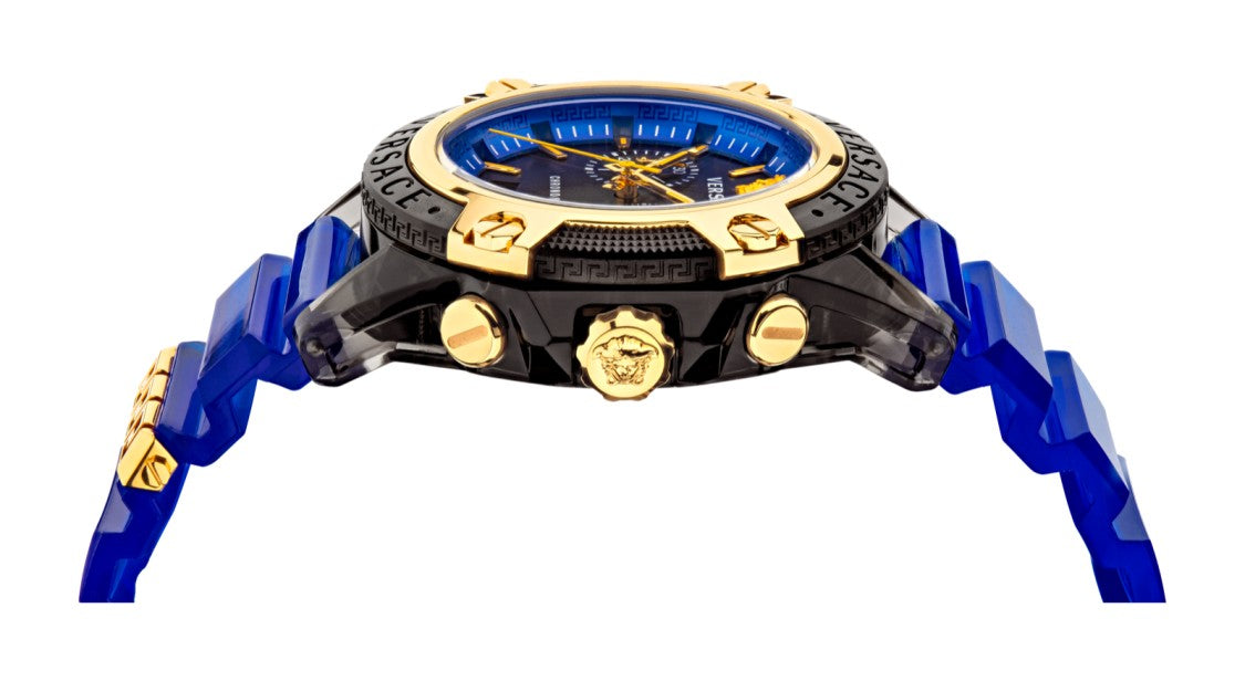 Versace Bold 44 Mm Chronograph Watch With Blue Resin Strap