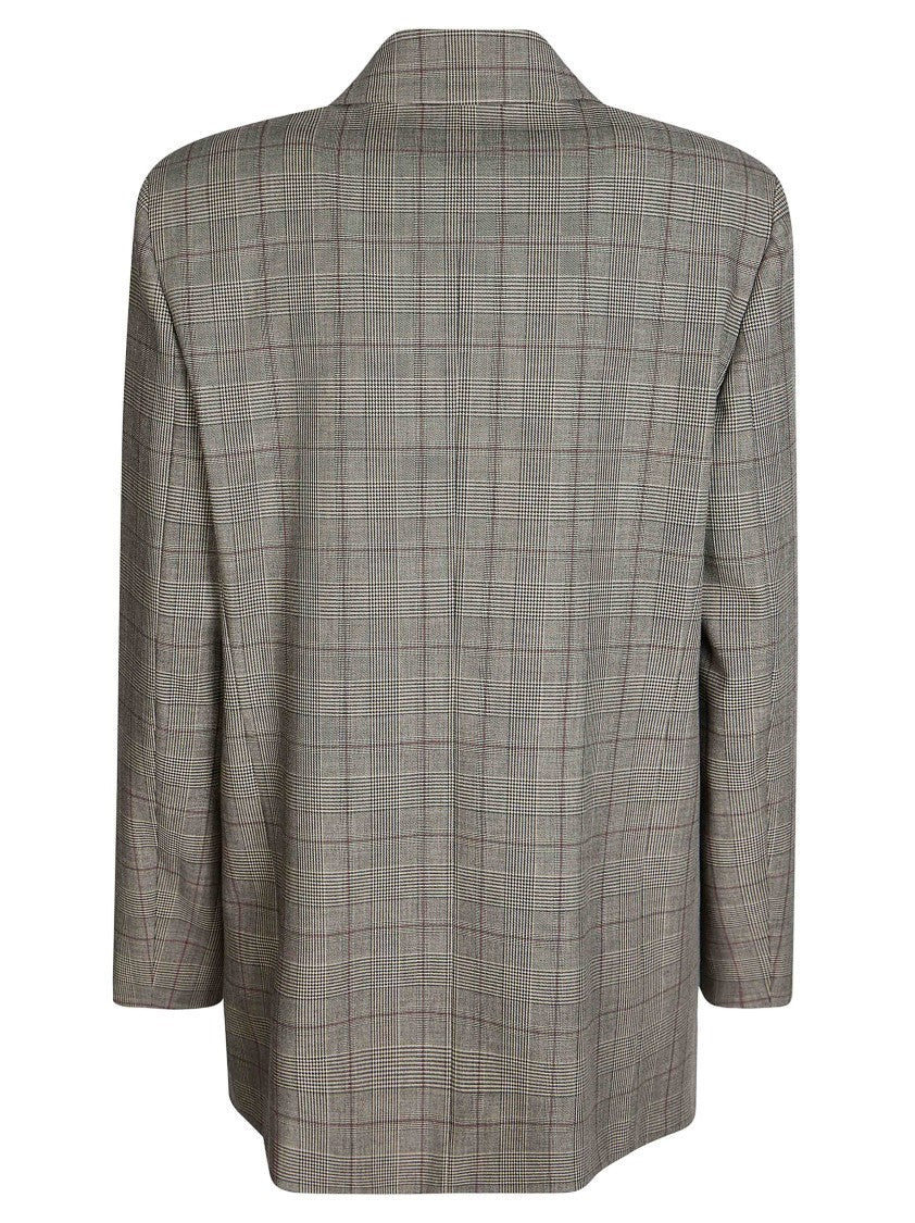 Pinko Burgundy New Guinea Wool-Blend Checkered Double-Breasted Blazer