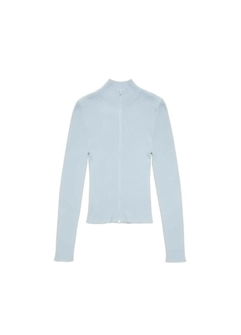 Amomento High Collar Ribbed Cardigan