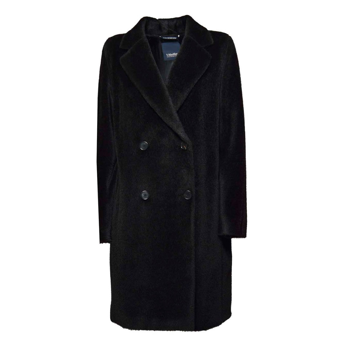 Max Mara Double-Breasted Black Midi Coat In Alpaca