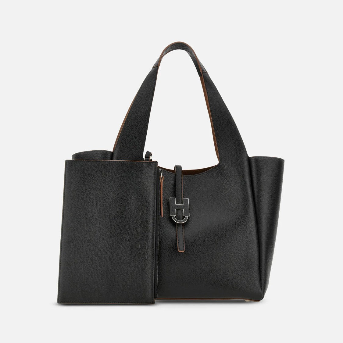 Hogan Pebbled Leather H-Clasp Structured Tote Bag
