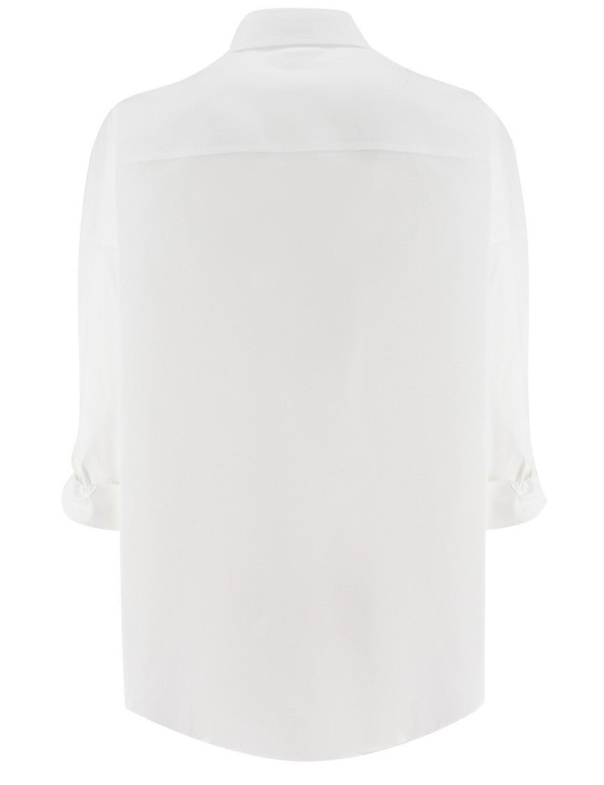Brunello Cucinelli Flared White Shirt With Jewel Embroidery