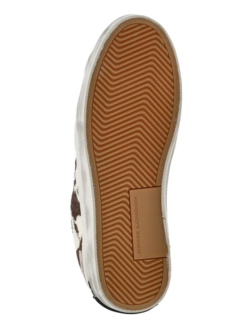 Crime London White Glitter Side Animal Print Leather Sneakers