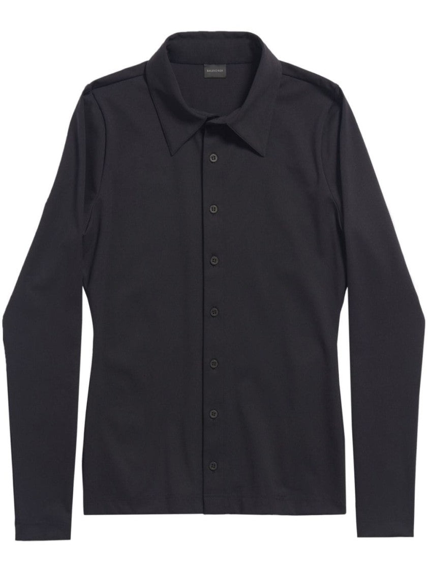 Balenciaga Black Stretch-Jersey Shirt With Classic Collar