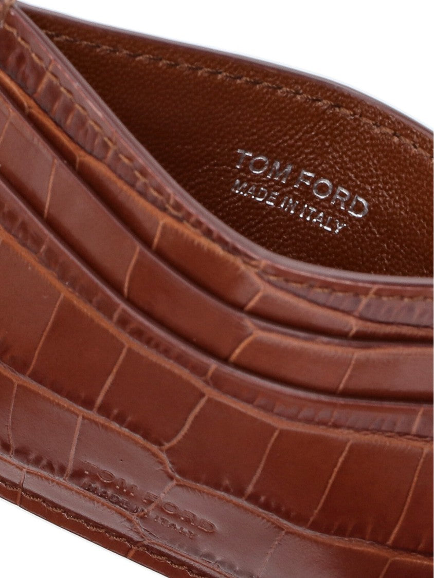 Tom Ford Brown Embossed Leather Card Holder
