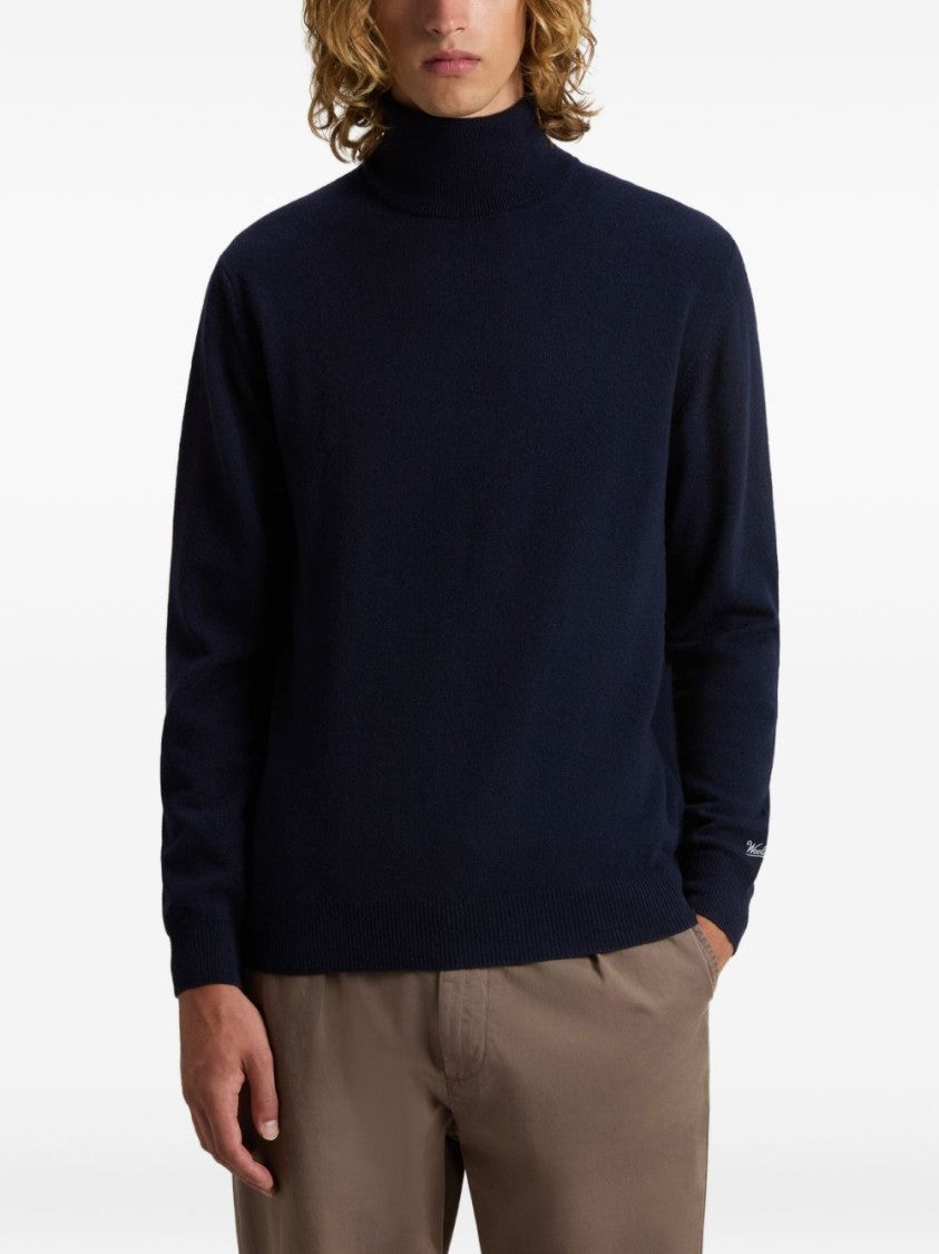 Woolrich High Neck Blue Wool Sweater
