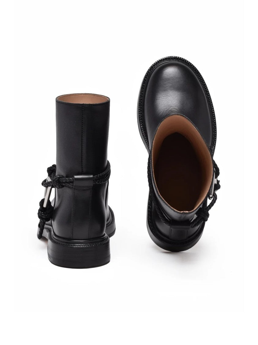 Bottega Veneta Black James Braided Strap Leather Ankle Boots