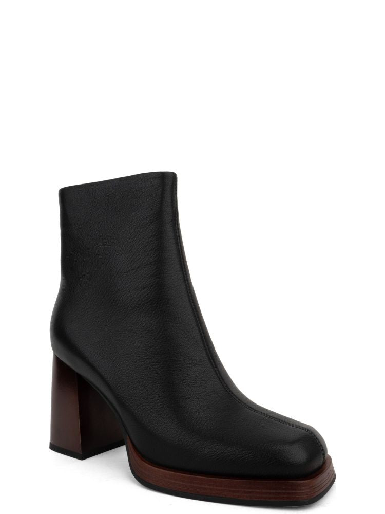 Adrianna Feretti Black Closed Sturdy Block Heel Leather Ankle Boots
