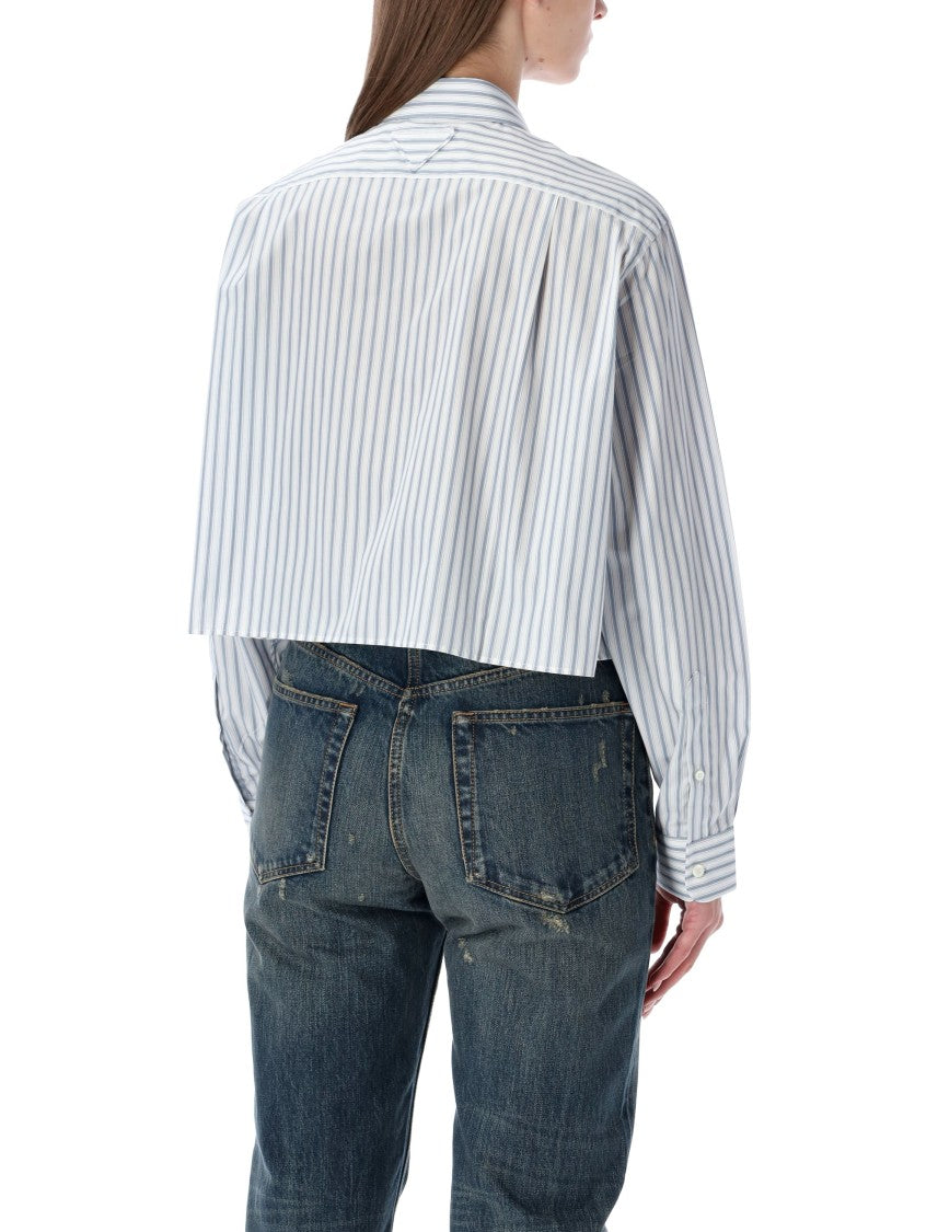 Prada Striped Poplin Short Shirt With Scarf Collar