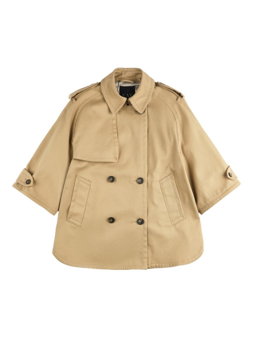 Fay Camel Cotton Blend Short Coat With Double-Breasted Design
