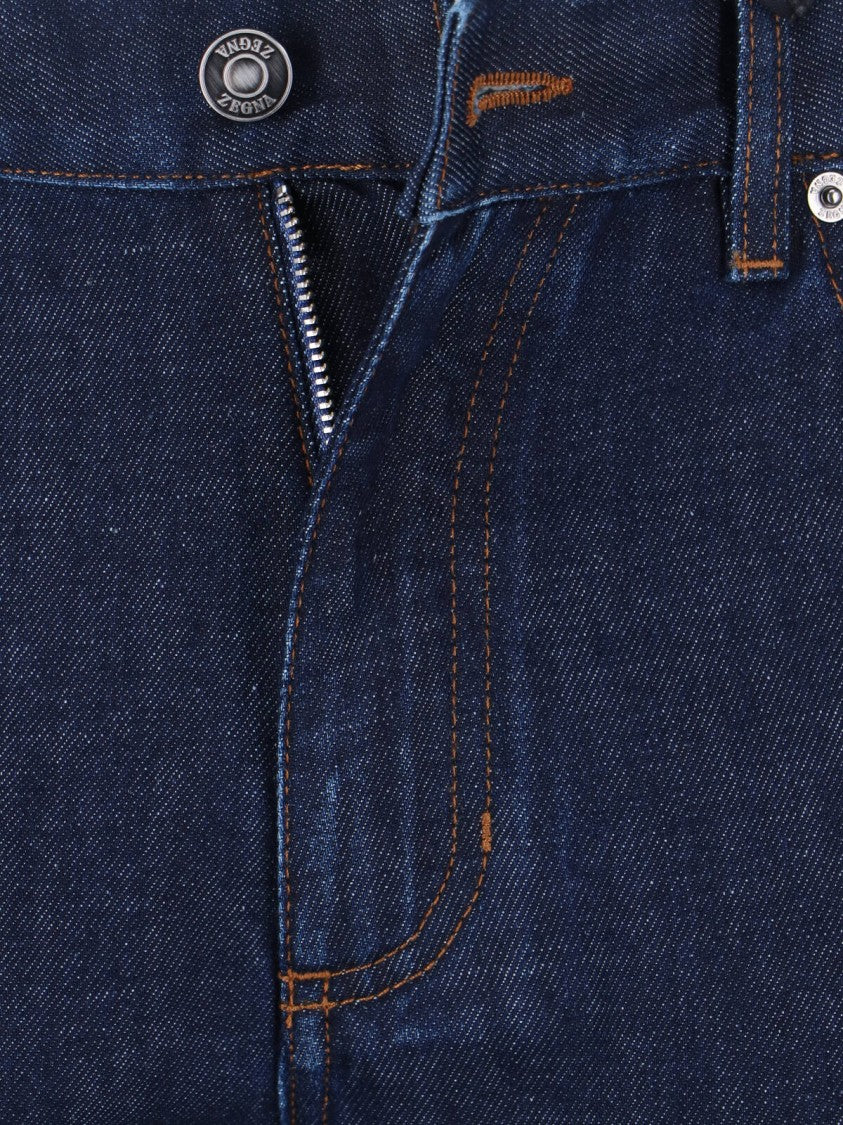 Zegna Blue Mid-Rise Cotton-Linen Straight Leg Jeans