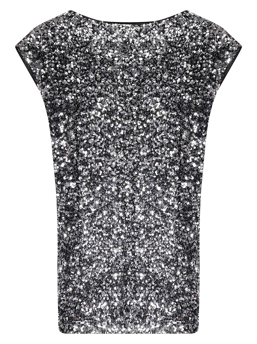Junya Watanabe Silver Sequined Oversized Top With Round Neckline
