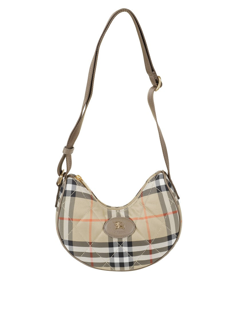 Burberry Curved Shoulder Bag With Classic Check Pattern And Gold-Tone Hardware