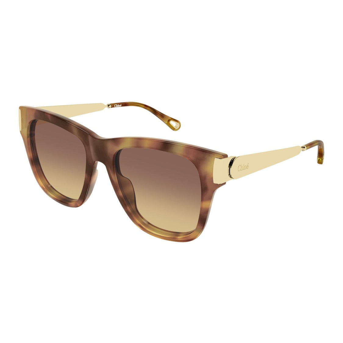 Chloé Tortoiseshell Square Frame Sunglasses With Metallic Temples