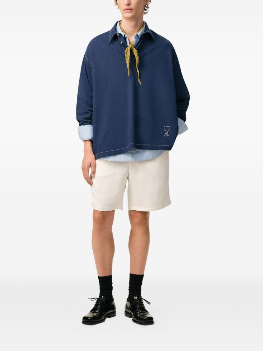Ami Paris Ink Blue Long-Sleeve Polo Shirt
