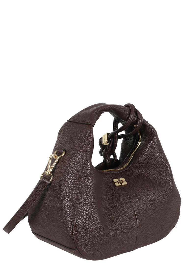Ganni Coffee Mini Grained Removable Strap Polyester Hobo Handbag